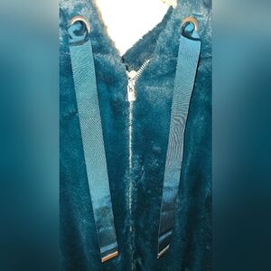 Gorgeous and SOFT! Express Dark Teal Fuzzy Zip-Up Hoodie Coat Jacket